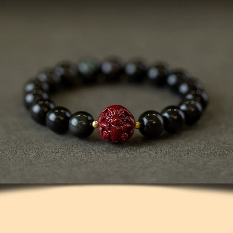 KarmaRipple's Chinese Zodiac Authentic Black Obsidian Cinnabar Purification Bracelet p12