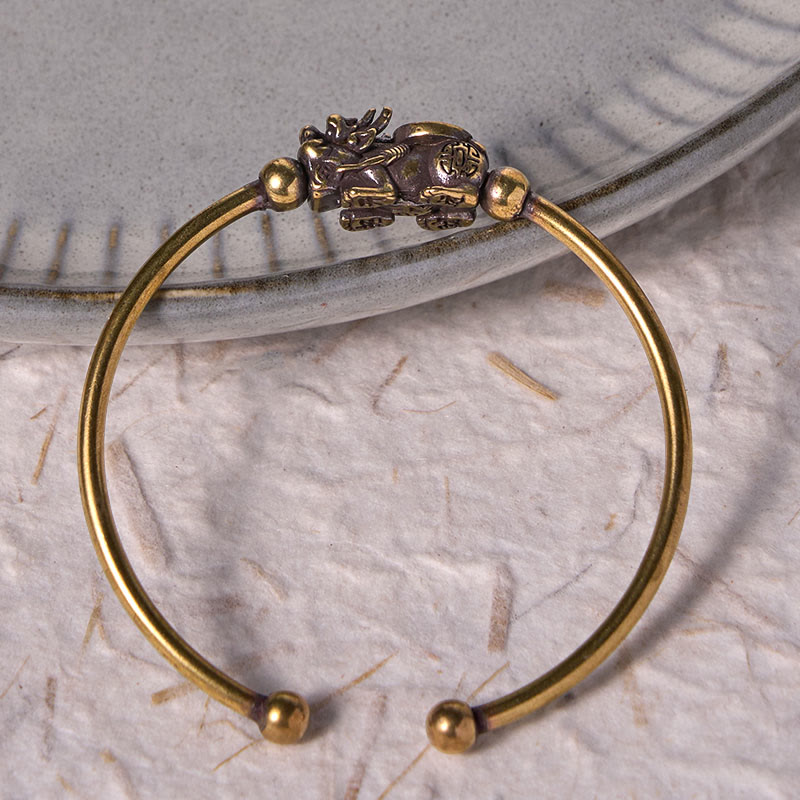 KarmaRipple's Pi Xiu Carrying Compass Fu Character Bronze Brass Fortune Wealth Bracelet Bangle p5