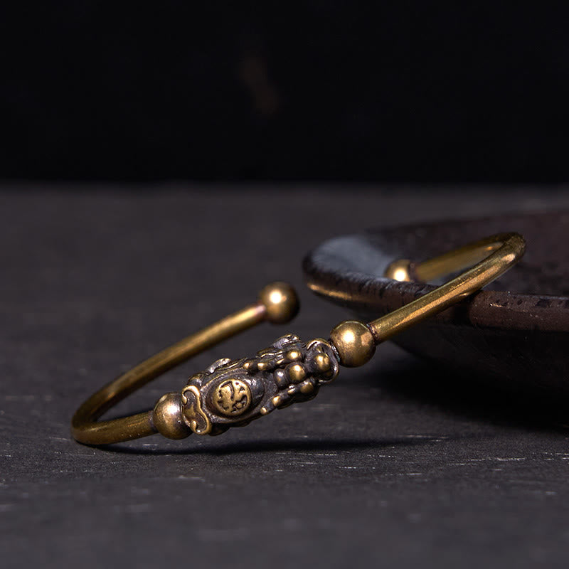 KarmaRipple's Pi Xiu Carrying Compass Fu Character Bronze Brass Fortune Wealth Bracelet Bangle p2