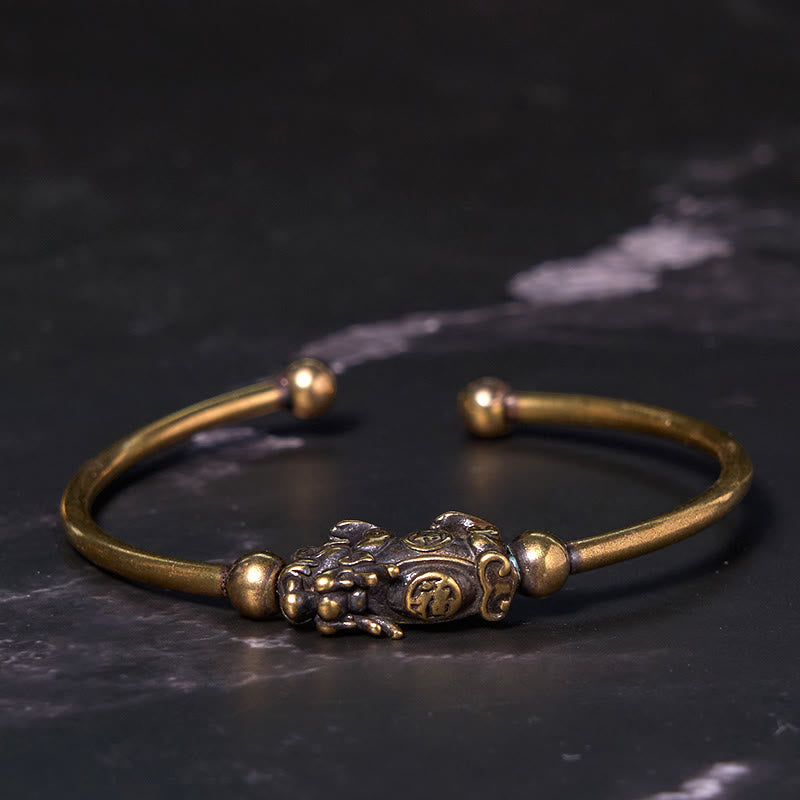 KarmaRipple's Pi Xiu Carrying Compass Fu Character Bronze Brass Fortune Wealth Bracelet Bangle p9