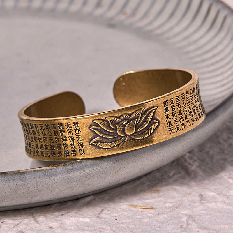 KarmaRipple's Heart Sutra Lotus Flower Bronze Brass Peace Cuff Bracelet Bangle p4