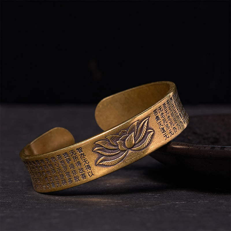 KarmaRipple's Heart Sutra Lotus Flower Bronze Brass Peace Cuff Bracelet Bangle p1