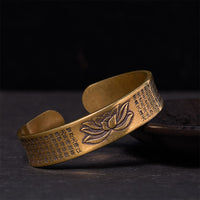 KarmaRipple's Heart Sutra Lotus Flower Bronze Brass Peace Cuff Bracelet Bangle