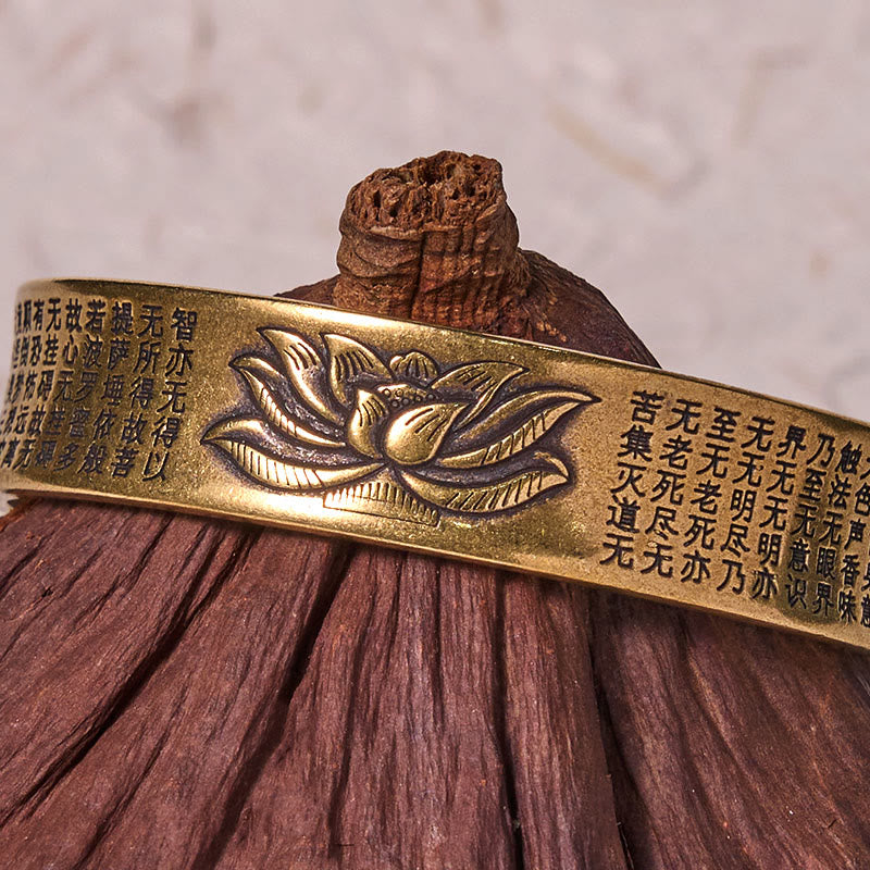 KarmaRipple's Heart Sutra Lotus Flower Bronze Brass Peace Cuff Bracelet Bangle p5