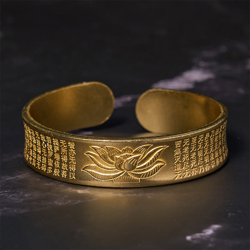 KarmaRipple's Heart Sutra Lotus Flower Bronze Brass Peace Cuff Bracelet Bangle p8