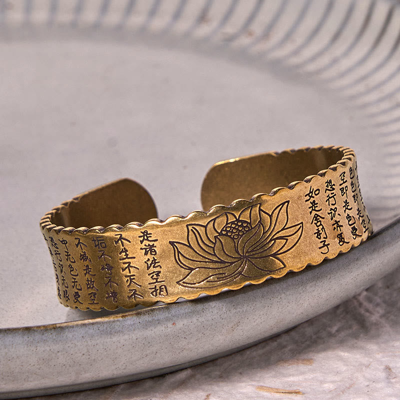 KarmaRipple's Heart Sutra Lotus Flower Bronze Brass Peace Enlightenment Cuff Bracelet Bangle p6