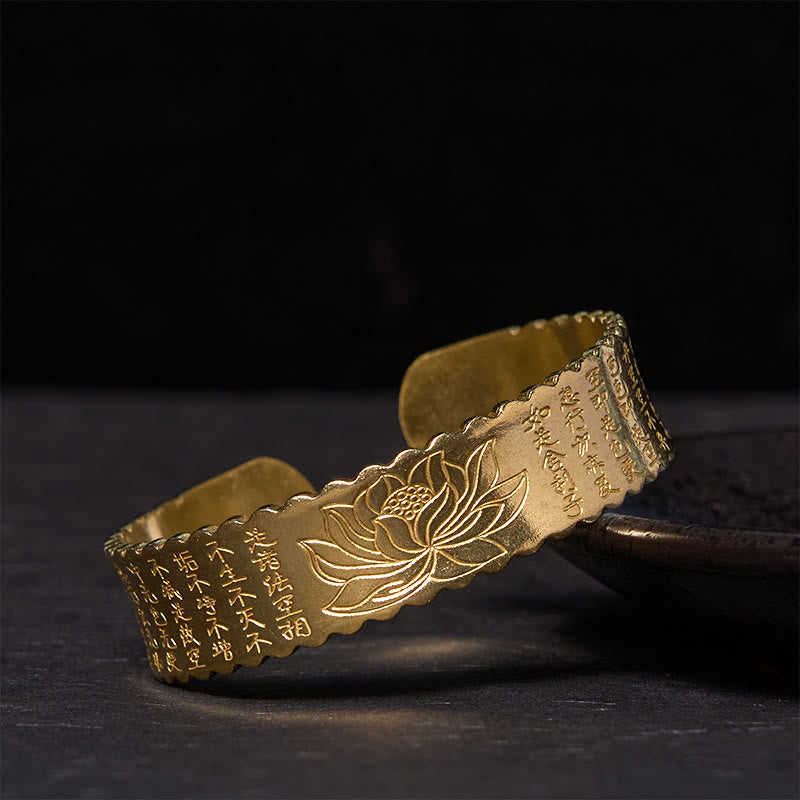 KarmaRipple's Heart Sutra Lotus Flower Bronze Brass Peace Enlightenment Cuff Bracelet Bangle p15