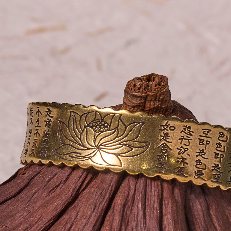 KarmaRipple's Heart Sutra Lotus Flower Bronze Brass Peace Enlightenment Cuff Bracelet Bangle p7