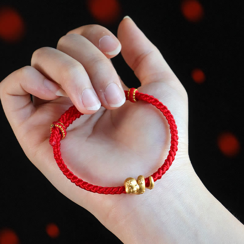 KarmaRipple's Handmade 999 Sterling Silver Year Of Snake Red String Fortune Woven Bracelet p1
