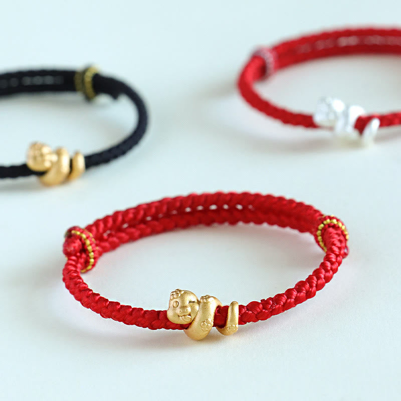 KarmaRipple's Handmade 999 Sterling Silver Year Of Snake Red String Fortune Woven Bracelet p6