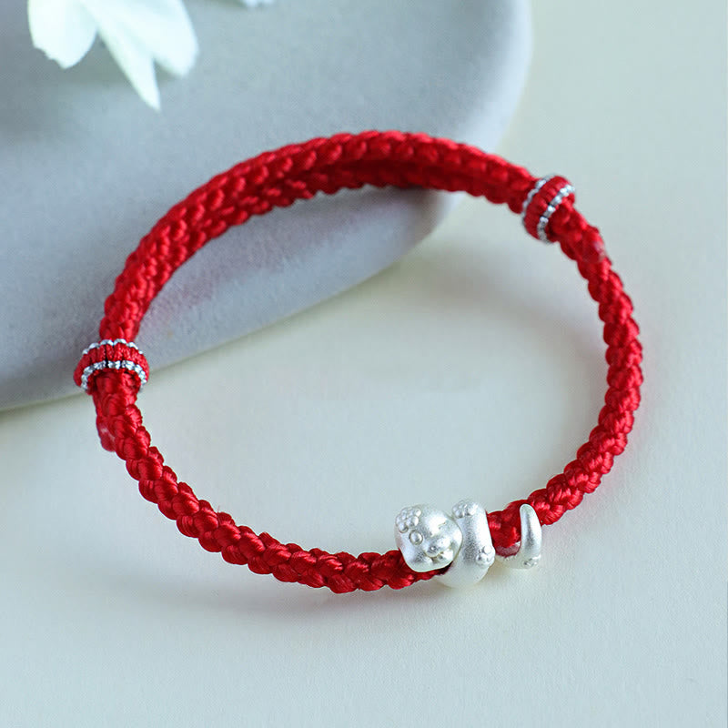 KarmaRipple's Handmade 999 Sterling Silver Year Of Snake Red String Fortune Woven Bracelet p12
