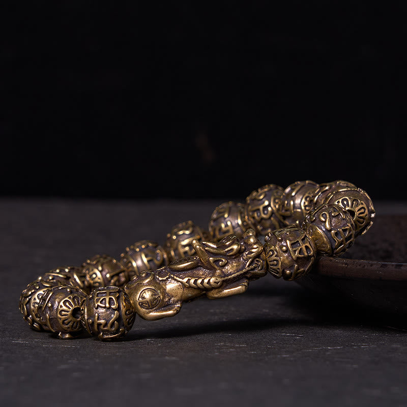 KarmaRipple's Pi Xiu Carrying Fu Character Six True Words 'om Mani Padme Hum' Bronze Brass Beadwork Wealth Bracelet Bangle p1