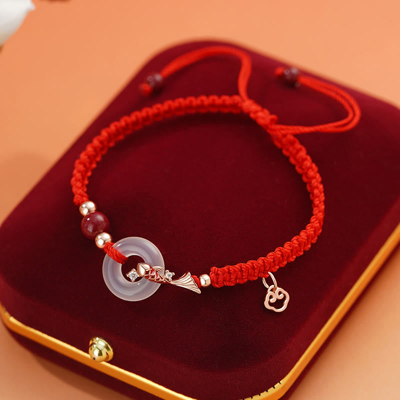 KarmaRipple's Handmade Chalcedony Peace Buckle Koi Fish 925 Sterling Silver Woven String Positive Couple's Bracelet p1