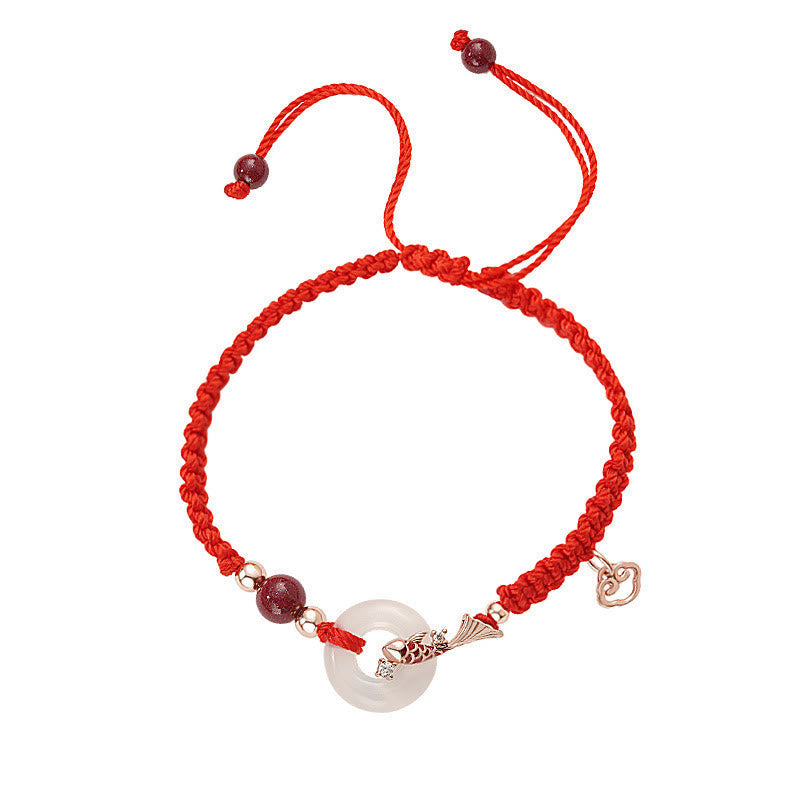 KarmaRipple's Handmade Chalcedony Peace Buckle Koi Fish 925 Sterling Silver Woven String Positive Couple's Bracelet p13