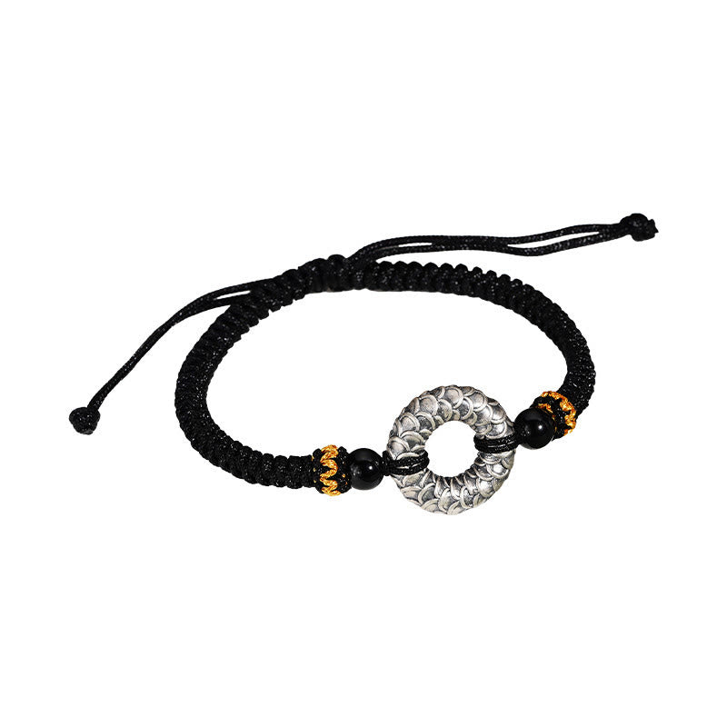 KarmaRipple's Handmade Black Onyx 999 Sterling Silver Peace Buckle Dragon Black String Fortune Woven Bracelet p11