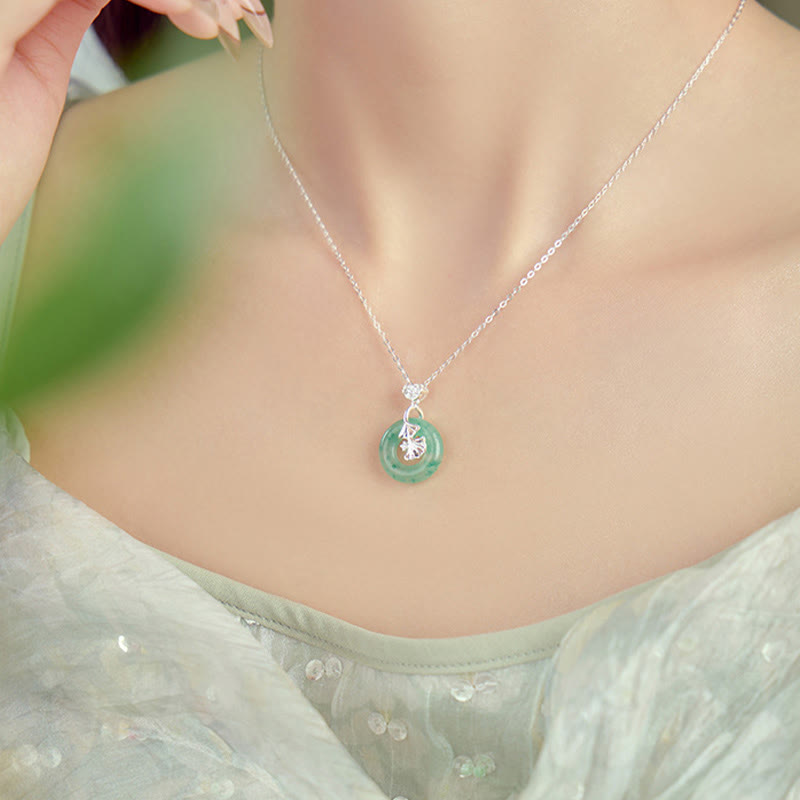 KarmaRipple's 925 Sterling Silver Jade Ginkgo Peace Buckle Ruyi Lock Prosperity Pendant Necklace p9