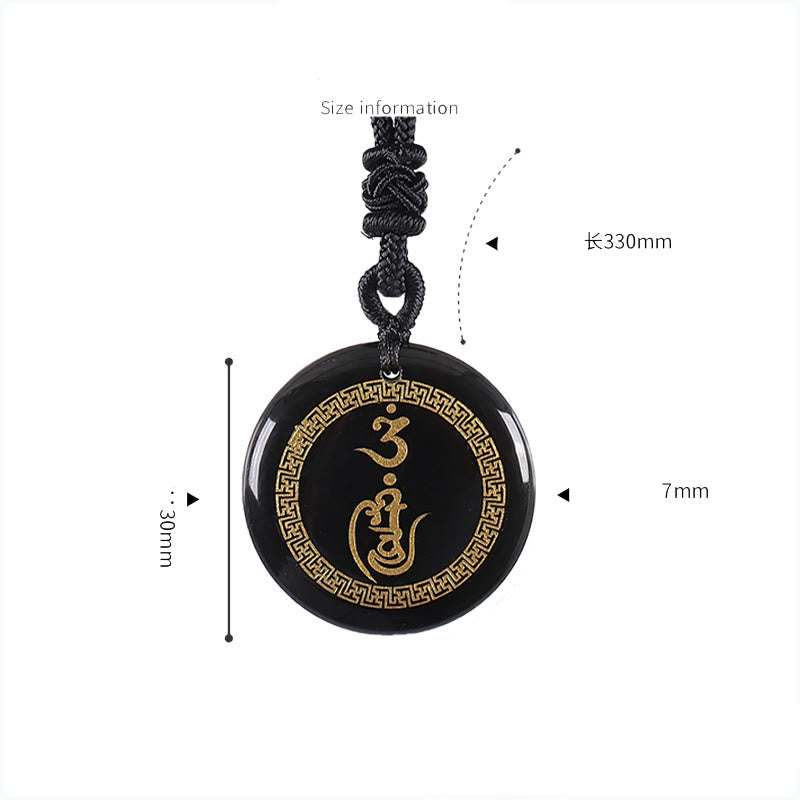 KarmaRipple's Swastika Pattern Vajra Protection Mantra Authentic Various Gemstone Black Obsidian Purification Pendant Necklace p7