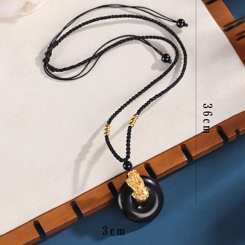 KarmaRipple's Black Onyx Ivory Agate Peace Buckle 999 Sterling Silver Gold PiXiu Fortune Pendant Necklace p4