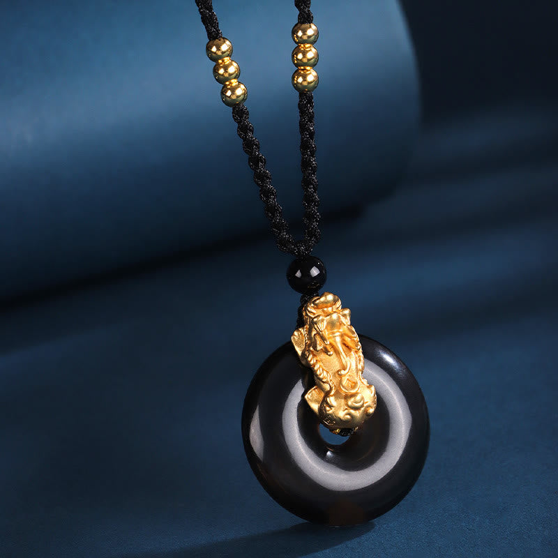 KarmaRipple's Black Onyx Ivory Agate Peace Buckle 999 Sterling Silver Gold PiXiu Fortune Pendant Necklace p3