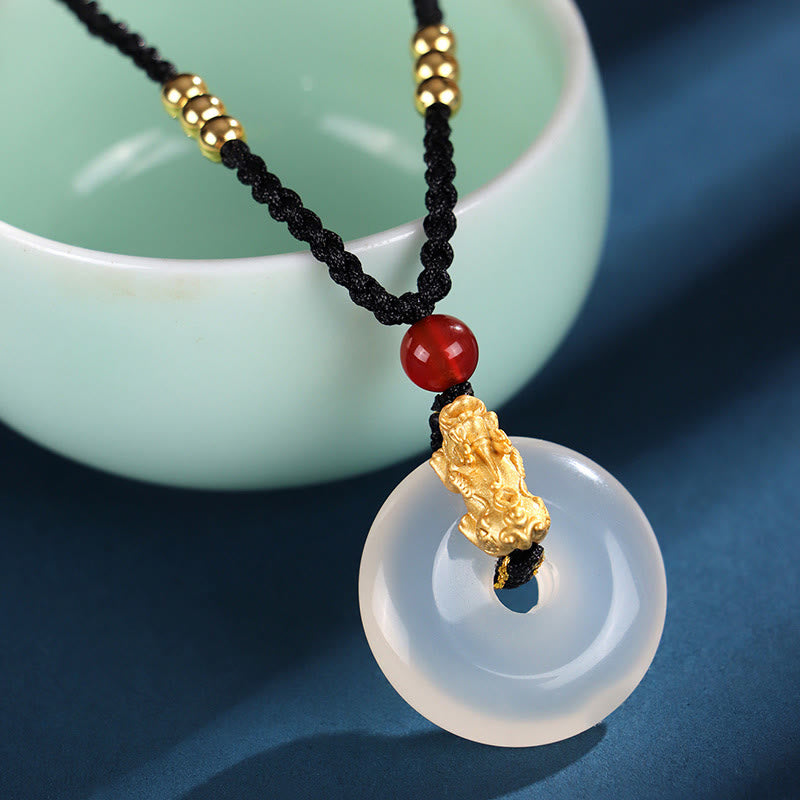 KarmaRipple's Black Onyx Ivory Agate Peace Buckle 999 Sterling Silver Gold PiXiu Fortune Pendant Necklace p12