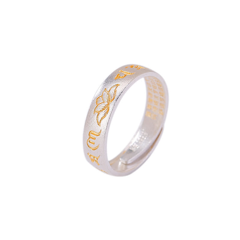 KarmaRipple's 999 Sterling Silver Lotus Six True Words 'om Mani Padme Hum' Adjustable Enlightenment Ring p12