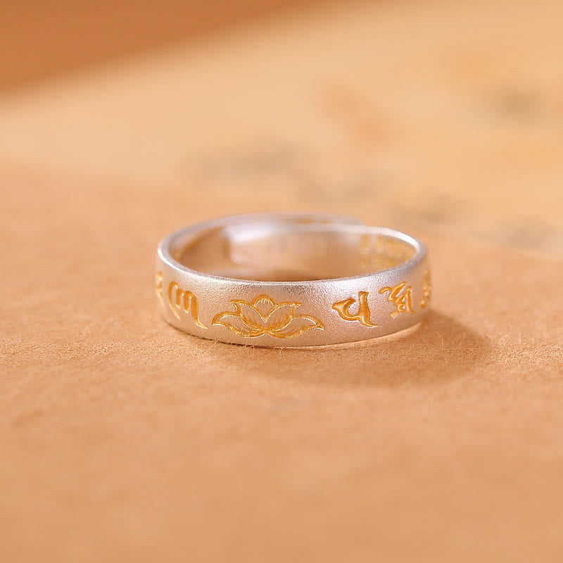KarmaRipple's 999 Sterling Silver Lotus Six True Words 'om Mani Padme Hum' Adjustable Enlightenment Ring p2