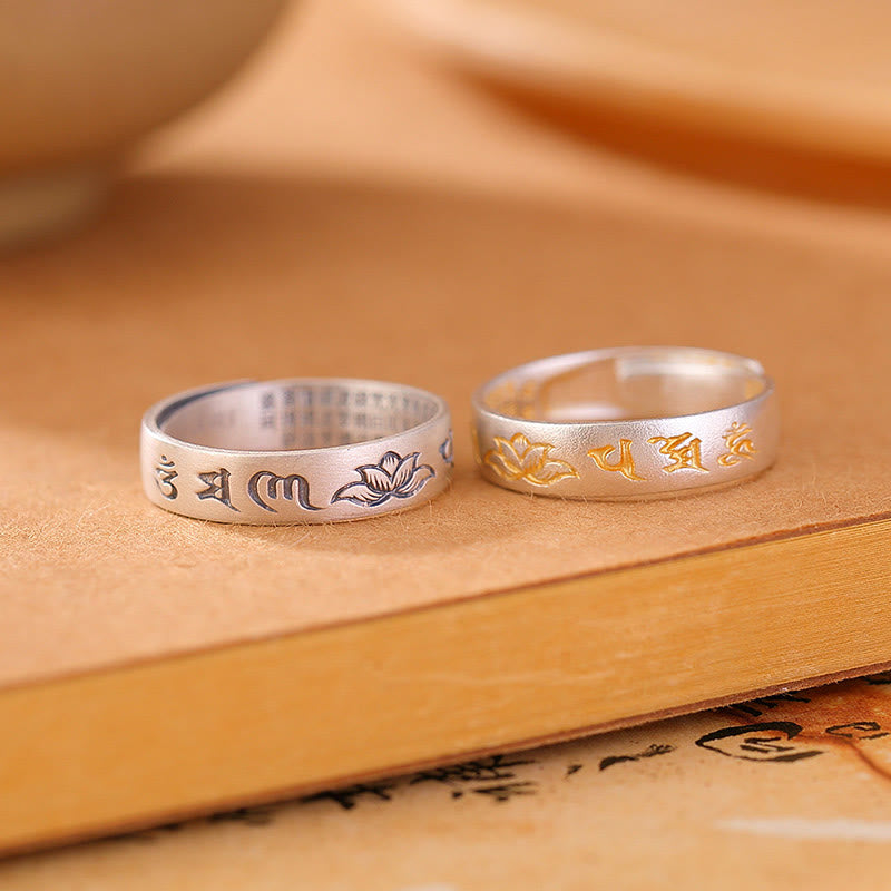 KarmaRipple's 999 Sterling Silver Lotus Six True Words 'om Mani Padme Hum' Adjustable Enlightenment Ring p3