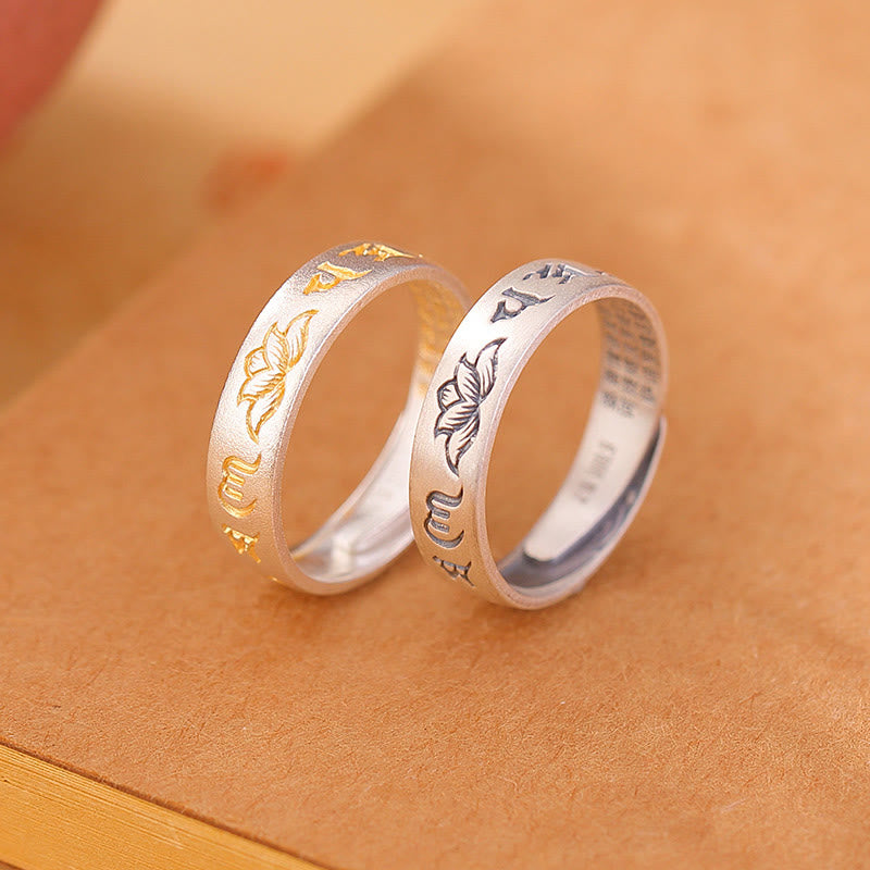KarmaRipple's 999 Sterling Silver Lotus Six True Words 'om Mani Padme Hum' Adjustable Enlightenment Ring p4