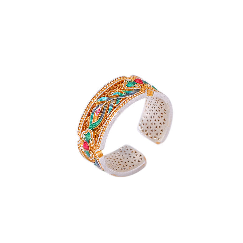 KarmaRipple's 999 Sterling Silver Enamel Feather Design Adjustable Calm Ring p9
