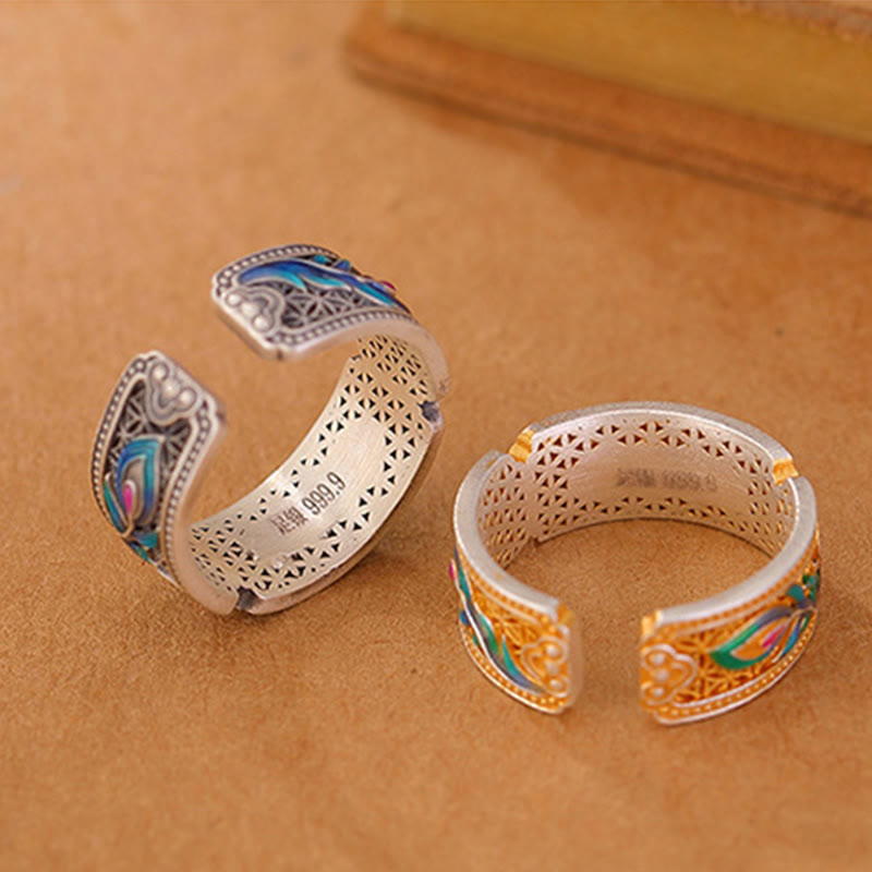 KarmaRipple's 999 Sterling Silver Enamel Feather Design Adjustable Calm Ring p5