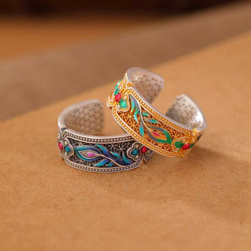 KarmaRipple's 999 Sterling Silver Enamel Feather Design Adjustable Calm Ring p3