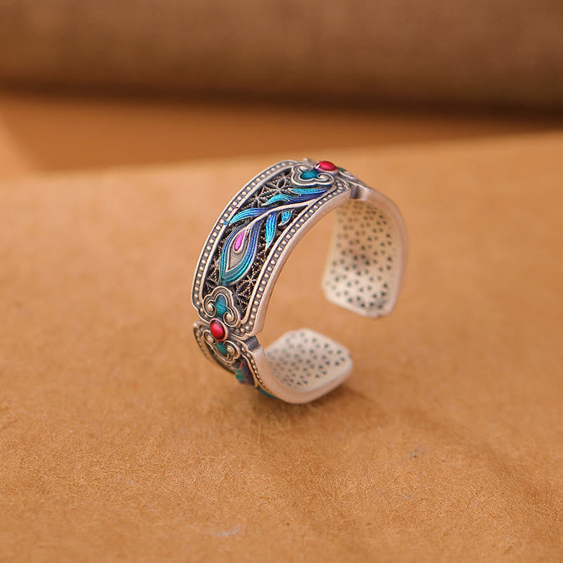 KarmaRipple's 999 Sterling Silver Enamel Feather Design Adjustable Calm Ring p11