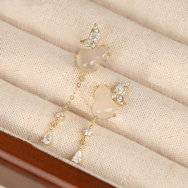 KarmaRipple's Hetian Jade Magnolia Chalcedony 925 Sterling Silver Butterfly Gourd Fortune Earrings p2