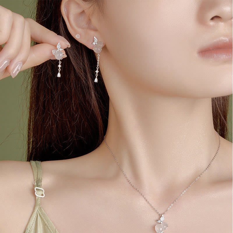KarmaRipple's Hetian Jade Magnolia Chalcedony 925 Sterling Silver Butterfly Gourd Fortune Earrings p6