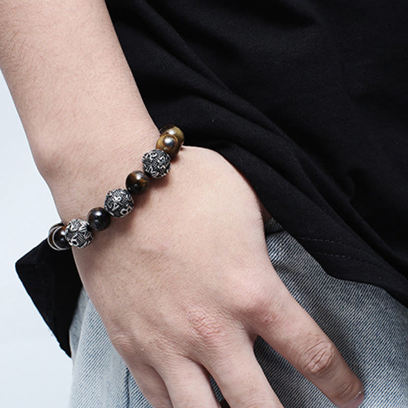 KarmaRipple's Authentic Tiger Eye Lava Rock Black Obsidian Titanium Steel Six-True-Words Om Mani Padme Hum Protection Bracelet p6