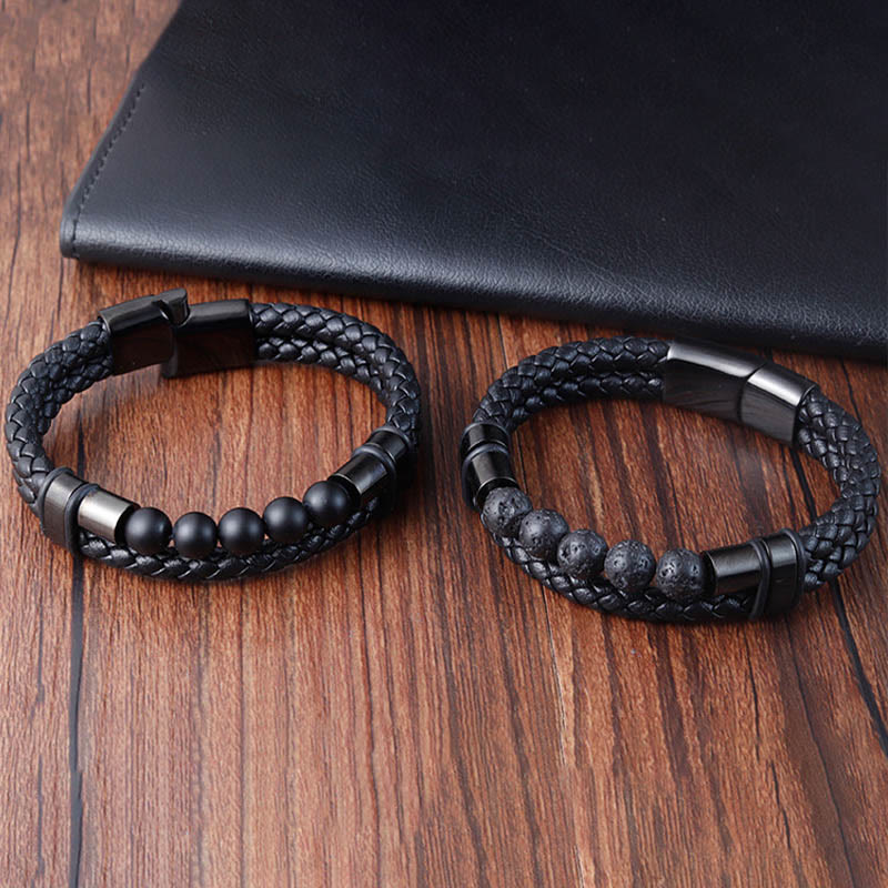 KarmaRipple's Lava Rock Frosted Stone Balancing Leather Magnetic Buckle Bracelet p3