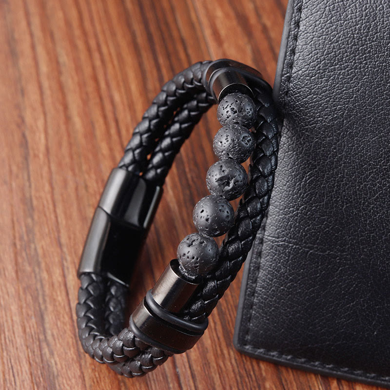 KarmaRipple's Lava Rock Frosted Stone Balancing Leather Magnetic Buckle Bracelet p5