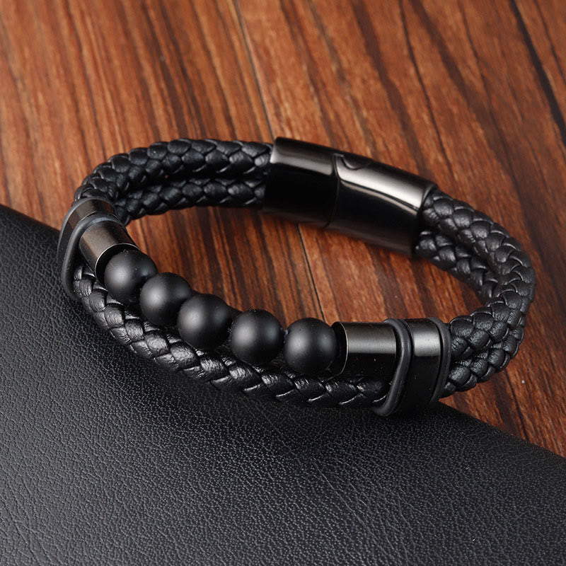 KarmaRipple's Lava Rock Frosted Stone Balancing Leather Magnetic Buckle Bracelet p14