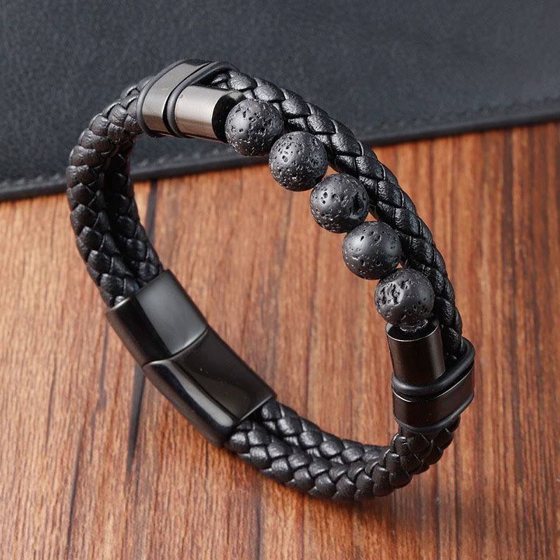 KarmaRipple's Lava Rock Frosted Stone Balancing Leather Magnetic Buckle Bracelet p4