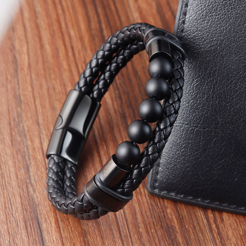 KarmaRipple's Lava Rock Frosted Stone Balancing Leather Magnetic Buckle Bracelet p11