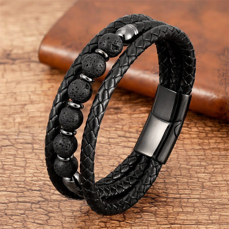 KarmaRipple's Tiger Eye Lava Rock Hematite Black Onyx Bead Positive Leather Bracelet p6