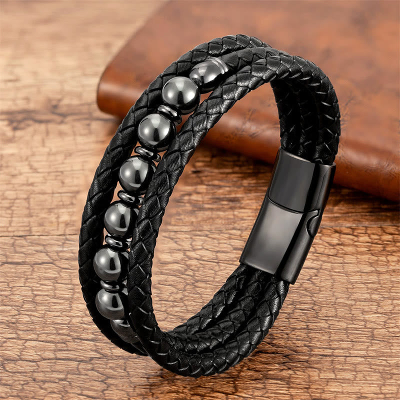 KarmaRipple's Tiger Eye Lava Rock Hematite Black Onyx Bead Positive Leather Bracelet p7