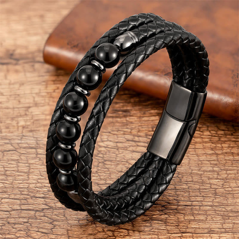 KarmaRipple's Tiger Eye Lava Rock Hematite Black Onyx Bead Positive Leather Bracelet p8