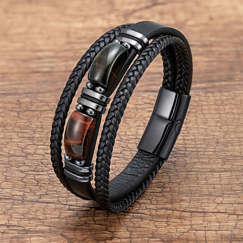 KarmaRipple's Tiger Eye Stone Courage Willpower Multi-layer Leather Bracelet p19