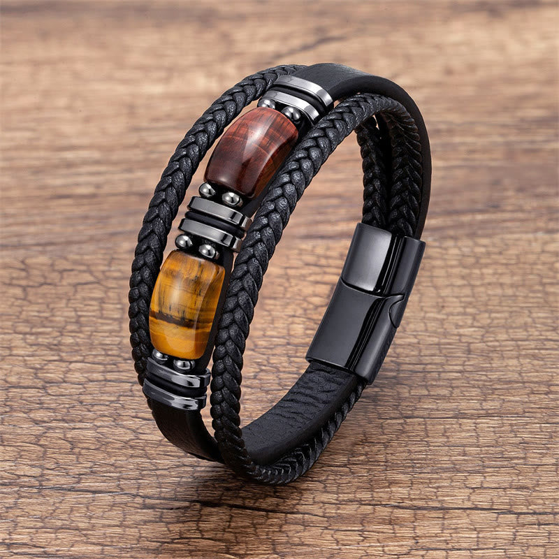KarmaRipple's Tiger Eye Stone Courage Willpower Multi-layer Leather Bracelet p24