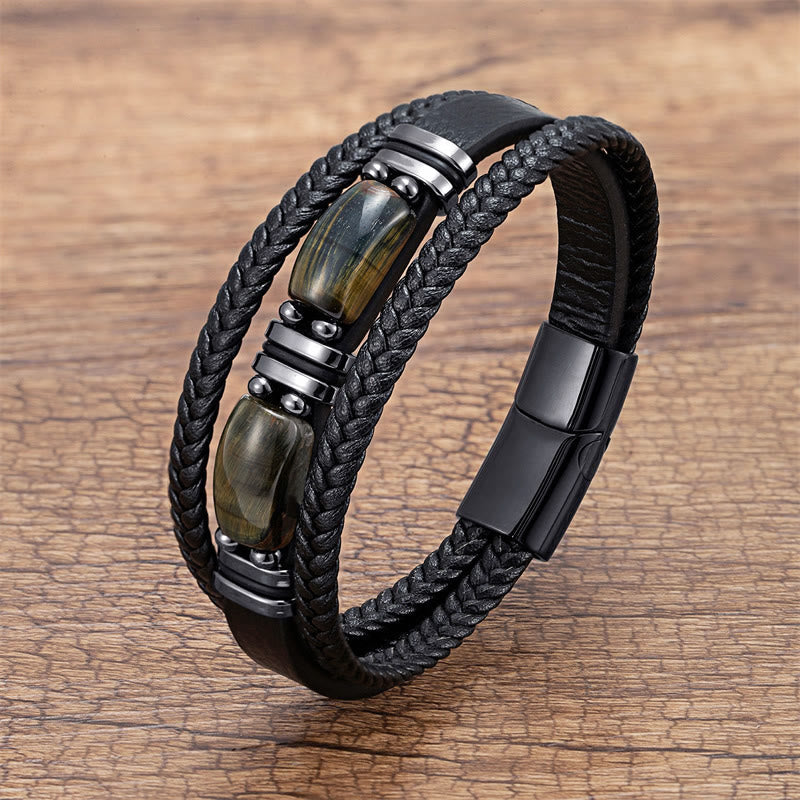 KarmaRipple's Tiger Eye Stone Courage Willpower Multi-layer Leather Bracelet p27