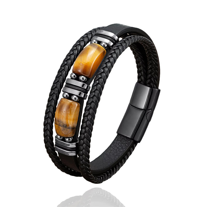 KarmaRipple's Tiger Eye Stone Courage Willpower Multi-layer Leather Bracelet p7
