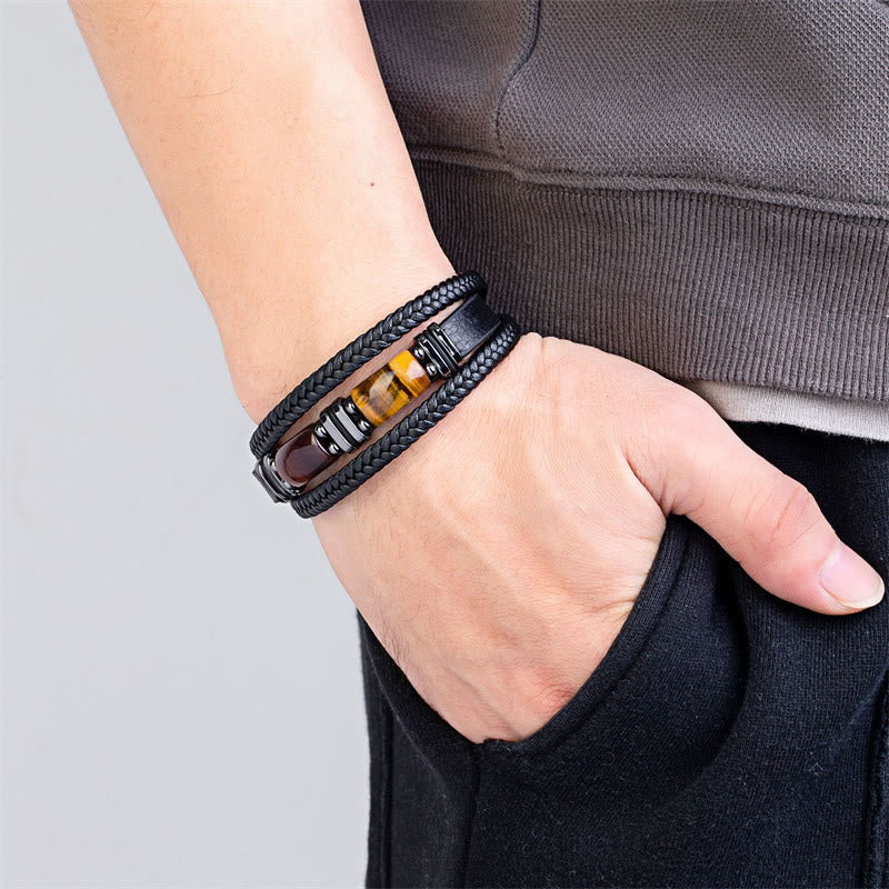 KarmaRipple's Tiger Eye Stone Courage Willpower Multi-layer Leather Bracelet p10