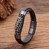 Bracelet en cuir à boucle en perles dzi tibétaines à neuf yeux de KarmaRipple