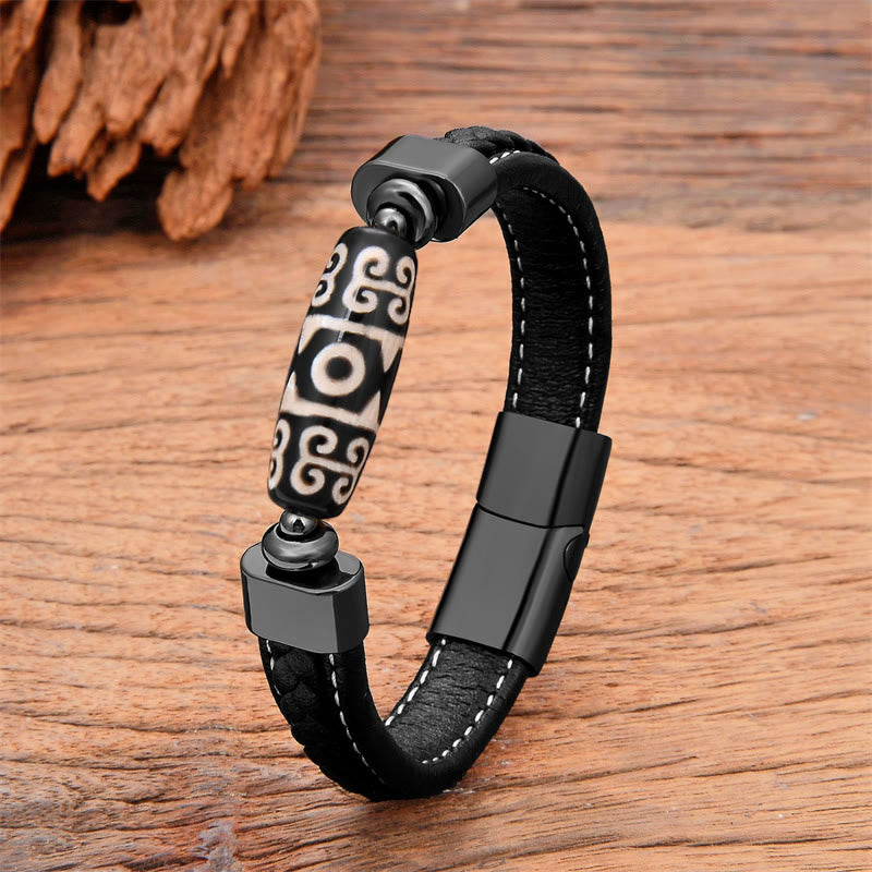 KarmaRipple's Tibetan Dzi Bead Protection Blessings Leather Bracelet p1